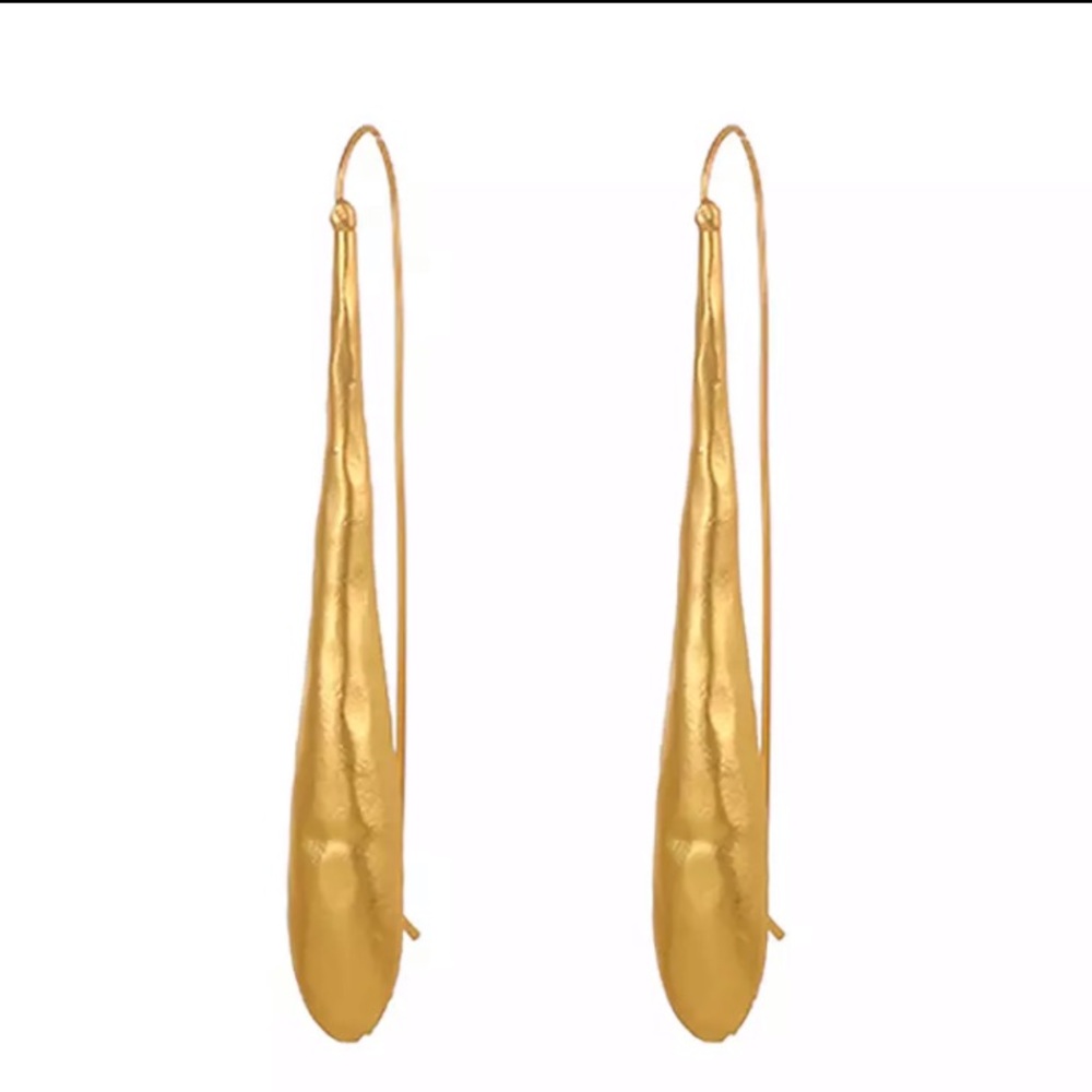 New! Modern Gold Hammered Threader Earrings - Picture 2 of 8